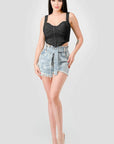 Crinkle Stretch Knit Sweetheart Hooked Bustier Cropped Top