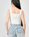 Crinkle Stretch Knit Sweetheart Hooked Bustier Cropped Top