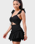 Sweetheart With Drawstring Bow Cutout Ruffled Flutter Sleeves Mini Dress