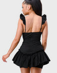 Sweetheart With Drawstring Bow Cutout Ruffled Flutter Sleeves Mini Dress