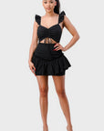 Sweetheart With Drawstring Bow Cutout Ruffled Flutter Sleeves Mini Dress