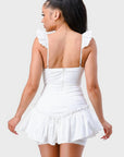 Sweetheart With Drawstring Bow Cutout Ruffled Flutter Sleeves Mini Dress