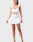 Sweetheart With Drawstring Bow Cutout Ruffled Flutter Sleeves Mini Dress
