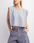 Sleeveless Crop Top With Shoulder Pads