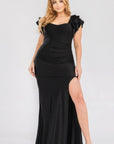 Plus Satin Strech Ruffle Paty Maxi Dress