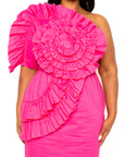 One Shoulder Midi Dress With Ruffle Details