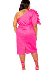 One Shoulder Midi Dress With Ruffle Details