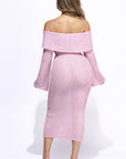 Ruffled Fabric Off Shoulder Midi Dress With Flared Sleeve