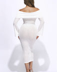 Ruffled Fabric Off Shoulder Midi Dress With Flared Sleeve