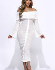 Ruffled Fabric Off Shoulder Midi Dress With Flared Sleeve