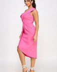 Off Shoulder Twist Front Midi Dress With Tulip Skirt
