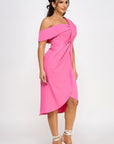 Off Shoulder Twist Front Midi Dress With Tulip Skirt