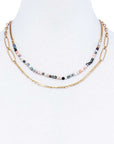 Double Layer Beaded And Chain Necklace
