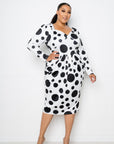 Polka Dot Drop Waist Ruched Midi Dress