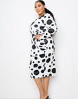 Polka Dot Drop Waist Ruched Midi Dress