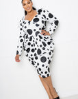 Polka Dot Drop Waist Ruched Midi Dress