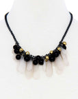 Black And Gold Balls With Tassel Statement Necklace