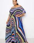 Geo Printed Off Shoulder Pleated Maxi Dress