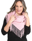 Solid Color Blanket Scarf With Fringes