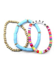 Fashion Wood Rubber Disc Bead Beach Letter Stretch Multi Bracelet