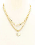 2 Layered Metal Chain Round Pendant Necklace