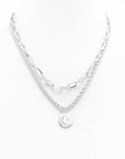 2 Layered Metal Chain Round Pendant Necklace