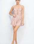 Cinched Zip Sweetheart Pleated Romper