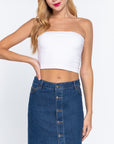 Buttoned Stretch Denim Mini Skirt