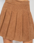 A-line Corduroy Pleated Mini Skirt