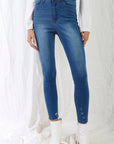 Mid Blue High-waisted With Rips Skinny Denim Jeans