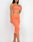 Cut-out Tie Side Crop Top & Ruched Midi Skirt Set
