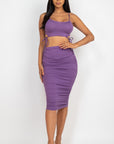 Cut-out Tie Side Crop Top & Ruched Midi Skirt Set