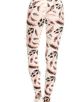Long Yoga Style Banded Lined Leaf Printed Knit Legging With High Waist