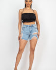 Ripped Five-pocket Mini Denim Shorts