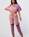 Pants Set In Color Block With Hoodie And Detachable Bottom Part