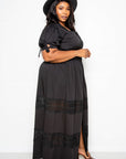 Puff Sleeve Maxi Dress With Lace Insert