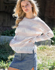 Crochet Stripe Long Sleeve Semi-sheer Top