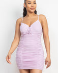 Shirred Bodycon Ruffled Trim Dress