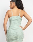 Shirred Bodycon Ruffled Trim Dress