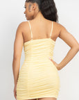 Shirred Bodycon Ruffled Trim Dress