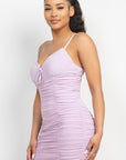 Shirred Bodycon Ruffled Trim Dress