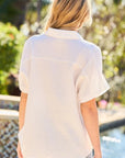 Collar Neck Button Down Sides Slit Oversized Solid Shirt Top