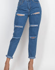 Rolled Hem Ripped Denim Jeans