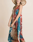Tie Dye Ribbed Brush Sleeveless Flowy Asymmetrical Hem Midi Dress