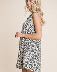Cute Animal Print Cut Out Neckline Sleeveless Tunic Dress