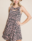 Cute Animal Print Cut Out Neckline Sleeveless Tunic Dress