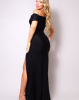 One Shoulder Draped Side Slit Maxi Dress