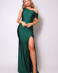 One Shoulder Draped Side Slit Maxi Dress