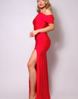 One Shoulder Draped Side Slit Maxi Dress