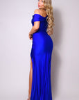 One Shoulder Draped Side Slit Maxi Dress
